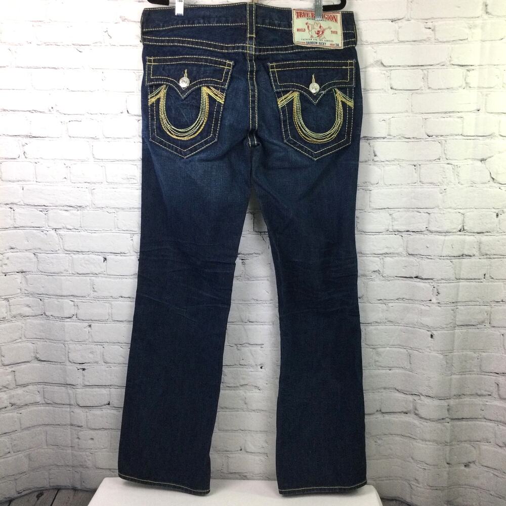 True Religion Rainbow Ricky Men's Dark Wash Straight Leg Flap Pockets Jeans 36 - Picture 2 of 14